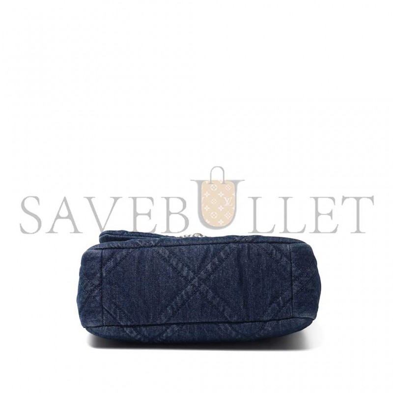 CHANEL BLUE QUILTED DENIM 19 FLAP BAG RUTHENIUM, BRUSHED GOLD AND PALE GOLD HARDWARE AS1160 (26*16*9cm)