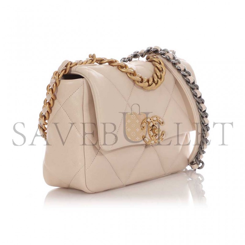 CHANEL ECRU QUILTED LAMBSKIN CHANEL 19 FLAP BAG MIXED HARDWARE AS1160 (26*16*9cm)