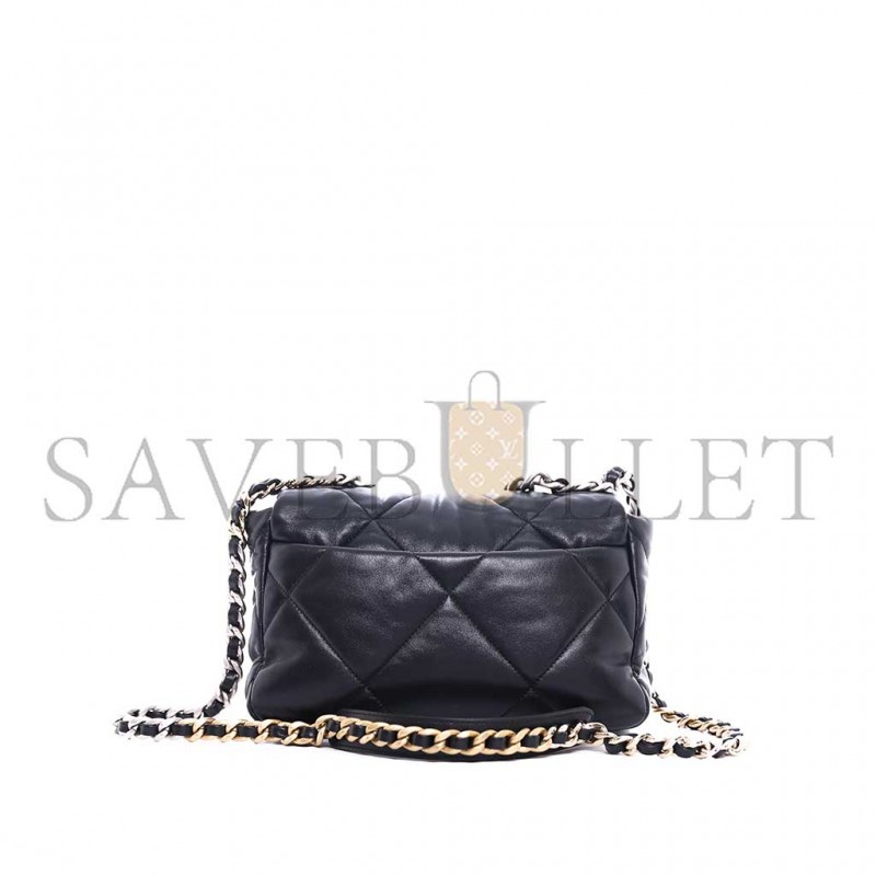 CHANEL 19 FLAP BAG BLACK LAMBSKIN MIXED HARDWARE AS1160 (26*16*9cm)