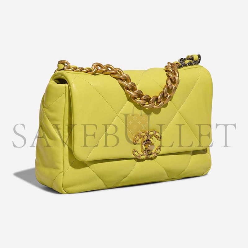 CHANEL 19 FLAP BAG LAMB LIME YELLOW AS1160 (26*16*9cm)