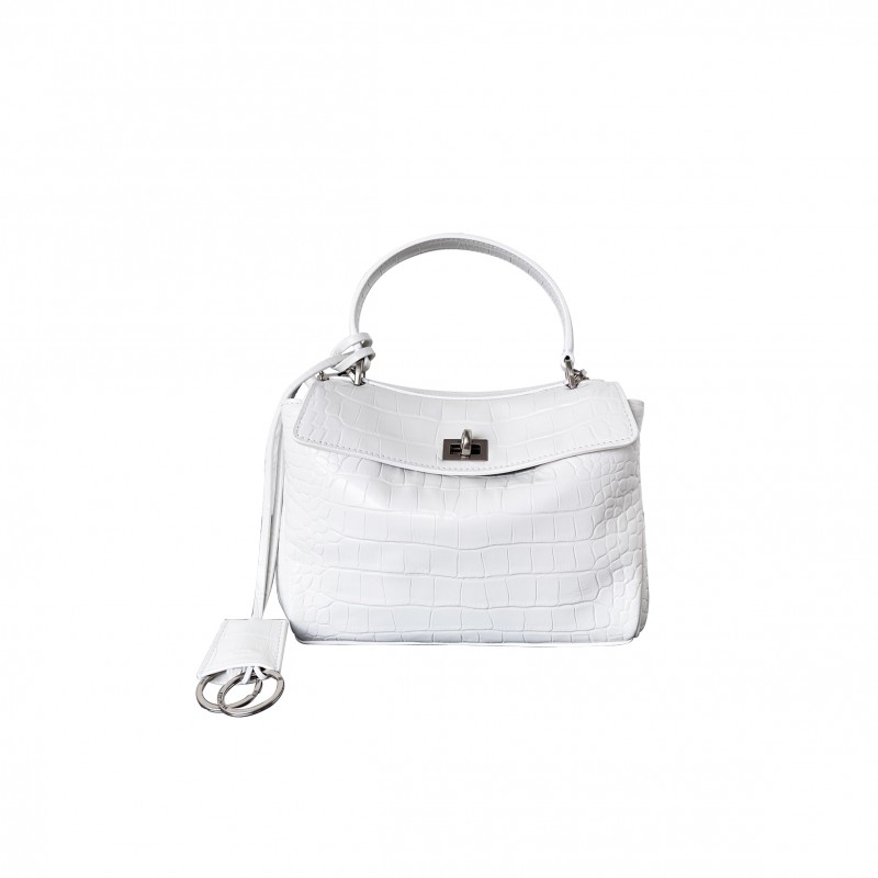 BALENCIAGA WOMEN'S RODEO MINI HANDBAG CROCODILE EMBOSSED IN WHITE 7897222AA5L1200 (22.8*9.9*8.3)