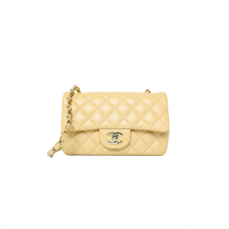 CHANEL CLASSIC MINI RECTANGLE, BEIGE LAMBSKIN LEATHER WITH HARDWARE (20*12*6cm)