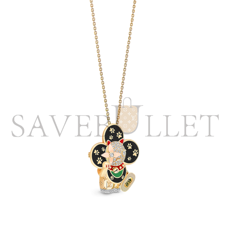 LOUIS VUITTON VIVIENNE MANEKI NEKO PENDANT, 3 GOLDS, LACQUER & DIAMONDS Q93901 LOUIS VUITTON VIVIENNE MANEKI NEKO PENDANT, 3 GOLDS, LACQUER & DIAMONDS Q93901
