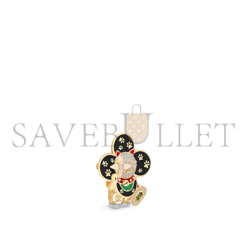 LOUIS VUITTON VIVIENNE MANEKI NEKO PENDANT, 3 GOLDS, LACQUER & DIAMONDS Q93901 LOUIS VUITTON VIVIENNE MANEKI NEKO PENDANT, 3 GOLDS, LACQUER & DIAMONDS Q93901