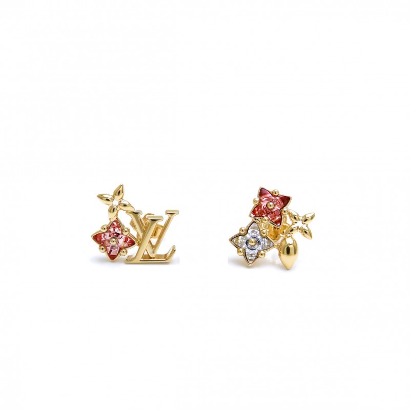 LOUIS VUITTON METAL CRYSTAL LOULOUGRAM MONOGRAM FLOWERS EARRINGS GOLD M00788