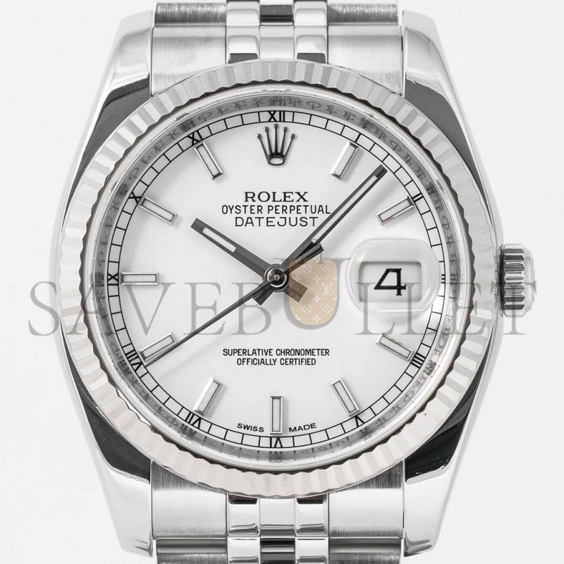 ROLEX DATEJUST WHITE INDEX 18K WHITE GOLD FLUTED BEZEL 36MM WATCH 116234