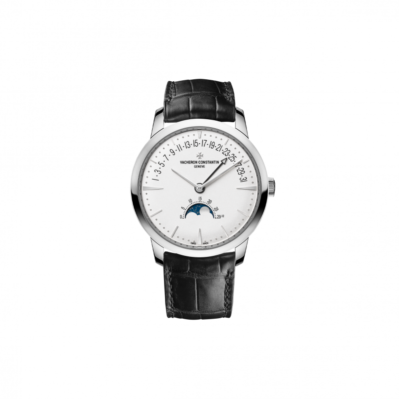 VACHERON CONSTANTIN PATRIMONY MOON PHASE RETROGRADE DATE 42.5 MM WHITE GOLD WATCH 4010U/000G-B330