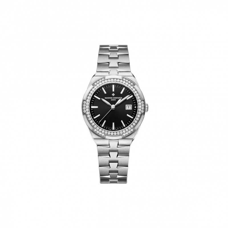 VACHERON CONSTANTIN OVERSEAS 33 QUARTZ STAINLESS STEEL DIAMOND BLACK DIAL WATCH 1205V/100A-B591