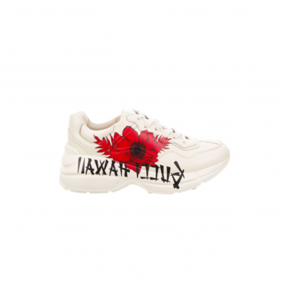 GUCCI WOMEN'S LEATHER FLORAL PRINT SNEAKERS 631708 