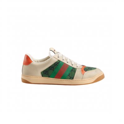 GUCCI MEN'S RETRO GG CANVAS GREEN ORANGE STRIPE CASUAL SNEAKERS GUCCI MEN'S RETRO GG CANVAS GREEN ORANGE STRIPE CASUAL SNEAKERS