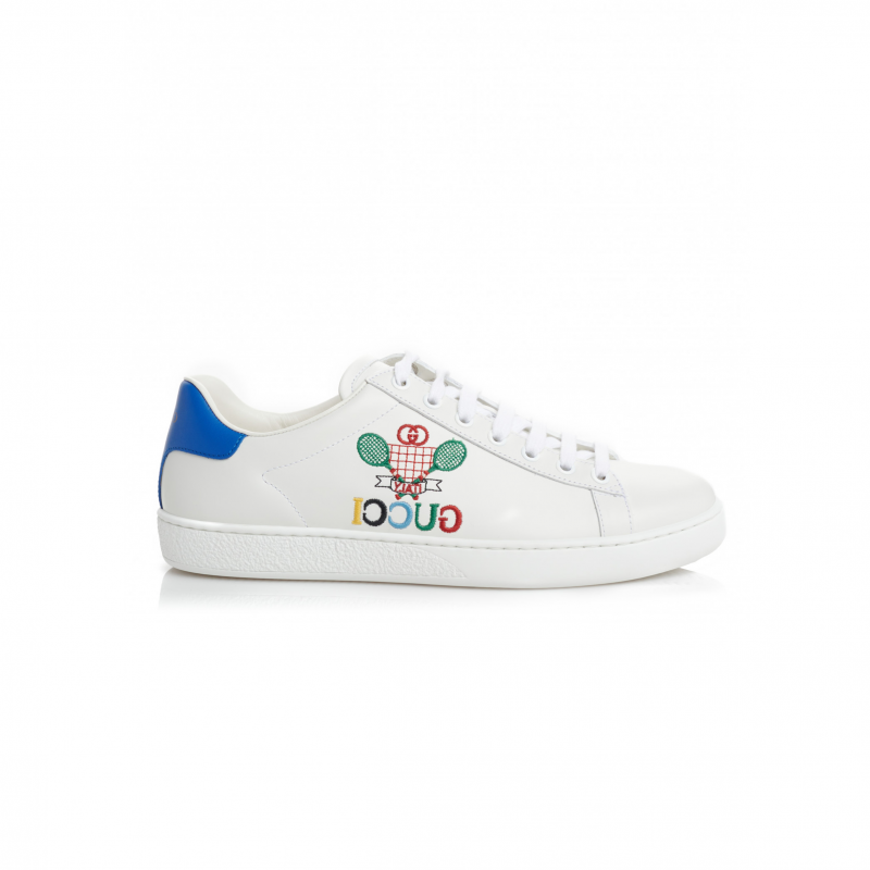 GUCCI CALFSKIN MIRO SOFT TENNIS EMBROIDERED WOMENS ACE SNEAKERS 602684