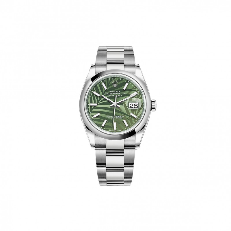 ROLEX DATEJUST OLIVE GREEN PALM PATTERN WATCH 126200