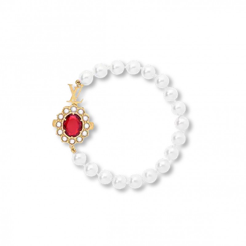 LOUIS VUITTON RED STONE PEARL CHARM BRACELET M1497M