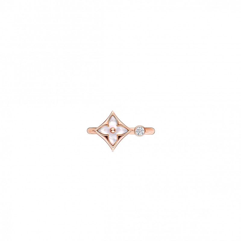 LOUIS VUITTON COLOR BLOSSOM MINI STAR ROSE GOLD, WHITE MOTHER-OF-PEARL AND DIAMOND RING Q9S80A