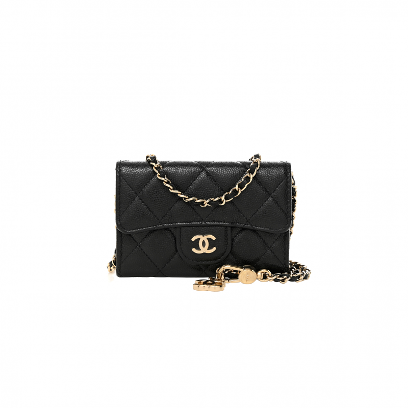 CHANEL CAVIAR QUILTED BELT BAG BLACK GOLD HARDWARE A81081  (10.5*7*2.5cm)
