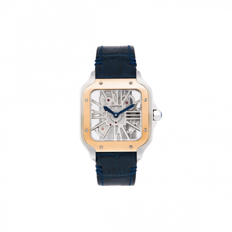 CARTIER SANTOS SKELETON WATCH WITH BLUE LEATHER STRAP WATCH WHSA0024