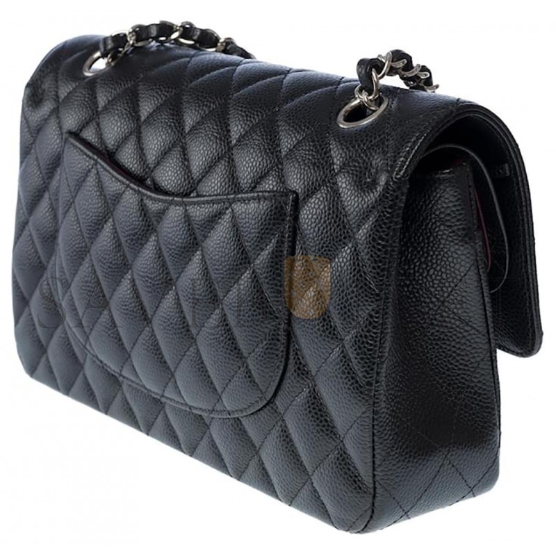 CHANEL MASTER CLASSIC FLAP MEDIUM BLACK COWHIDE CAVIAR SILVER BUCKLE (25.5*15.5*6.5cm) 