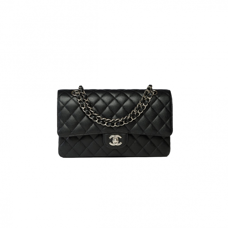 CHANEL MASTER CLASSIC FLAP MEDIUM BLACK COWHIDE CAVIAR SILVER BUCKLE (25.5*15.5*6.5cm) 