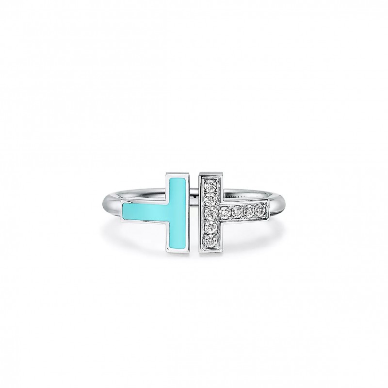 TIFFANY T DIAMOND AND TURQUOISE WIRE RING 64028146