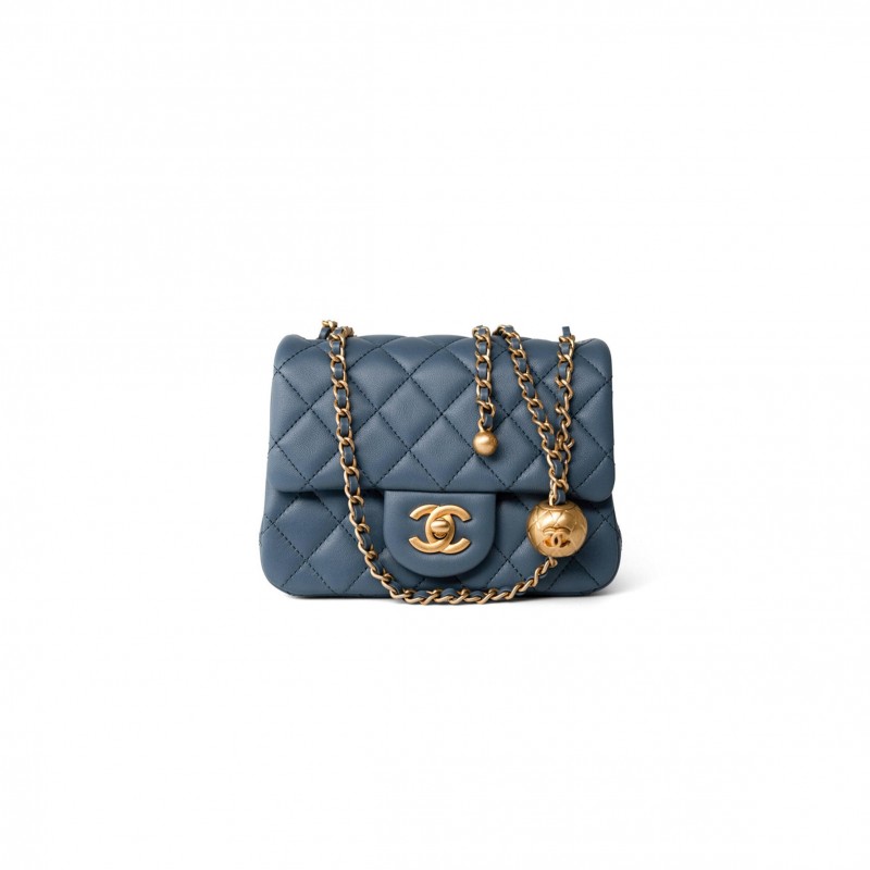 CHANEL GOLD BALL FLAP BAG CF FATTY FANG DENIM BLUE AS1786 (18*13*7cm)