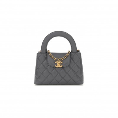 CHANEL MASTER KELLY BAG QUILTED GREY SHINY CALFSKIN GOLD HARDWARE  (19*13*7cm)