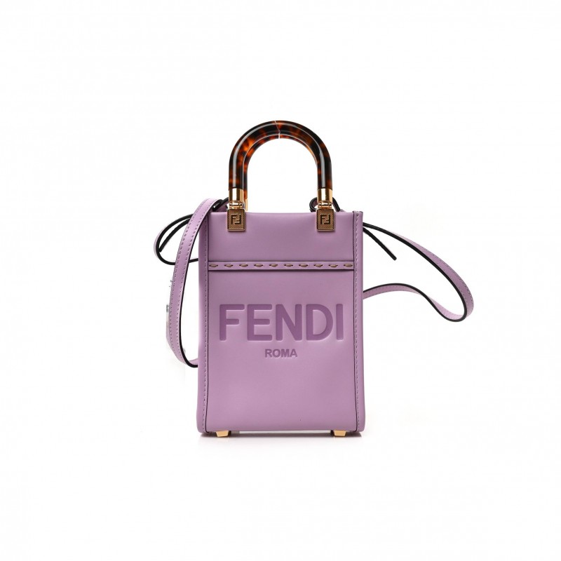 FENDI VITELLO KING PLEXIGLASS LOGO EMBOSSED MINI FENDI SUNSHINE SHOPPER TOTE LAVANDA (18*13*6cm)