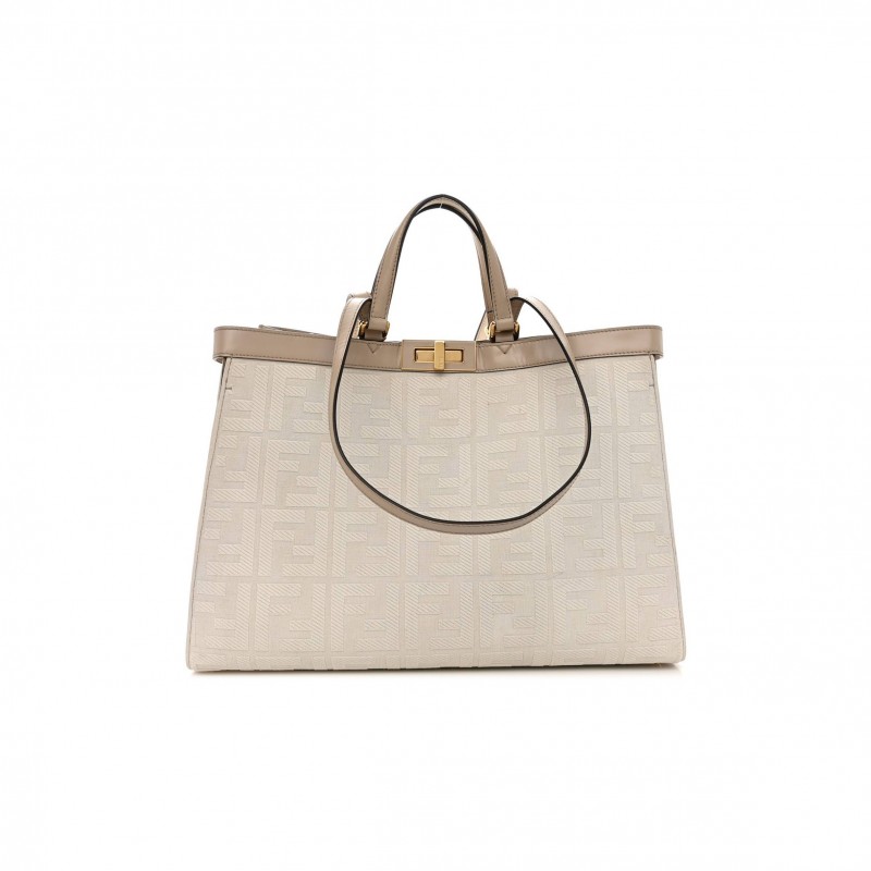 FENDI CANVAS VITELLO KING FF EMBROIDERED MEDIUM PEEKABOO X-TOTE POUDRE (41*29*15cm)