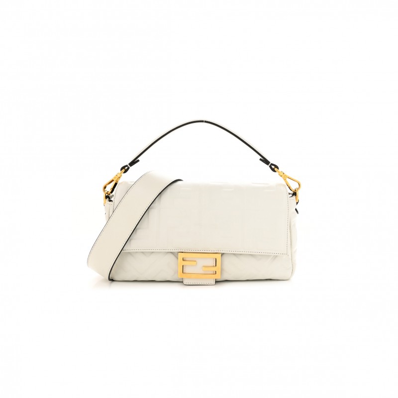 FENDI NAPPA FF 1974 EMBOSSED BAGUETTE WHITE (26*15*6cm)