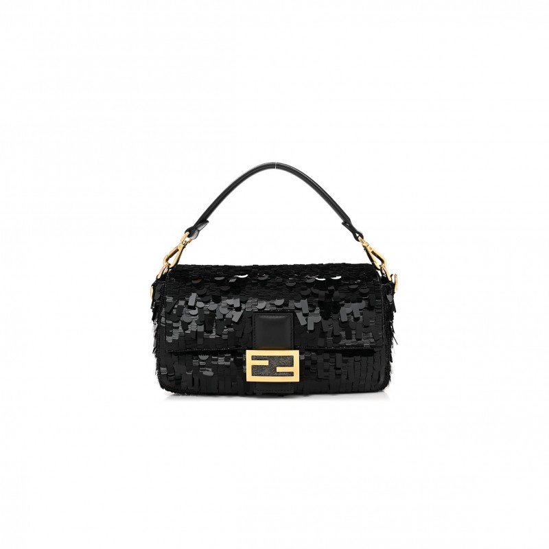 FENDI SEQUIN PAILLETTES SHINY NAPPA SEX AND THE CITY BAGUETTE BLACK (27*15*6cm)