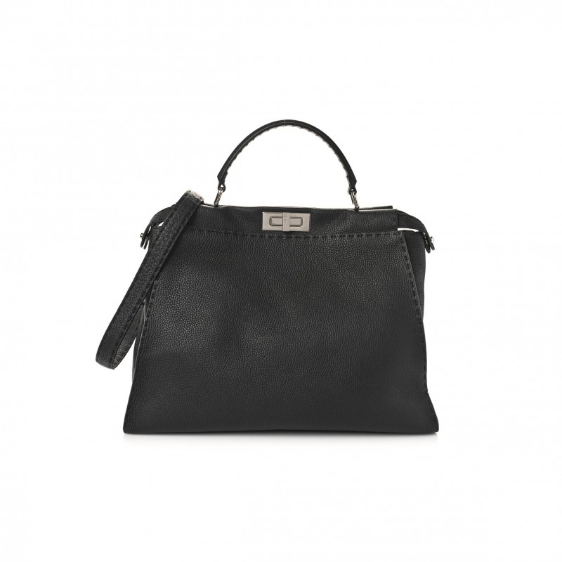FENDI CUOIO ROMANO SELLERIA BI-COLOR PEEKABOO ICONIC SATCHEL BLACK MOU (39*30*18cm)