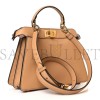 FENDI VITELLO SETA NAPPA BI-COLOR SMALL PEEKABOO I SEE U SATCHEL MIELE SCURO LIGHT ROSE TORTORA (27*20*11cm)