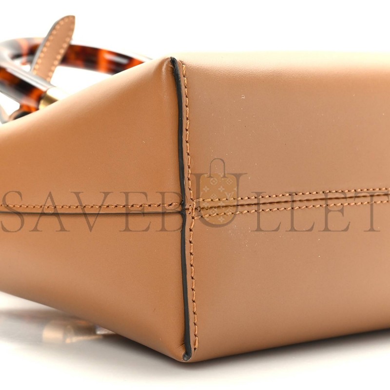 FENDI VITELLO KING PLEXIGLASS LOGO EMBOSSED MINI BY THE WAY TOP HANDLE BOSTON BAG CARAMELLO (18*11*8cm)