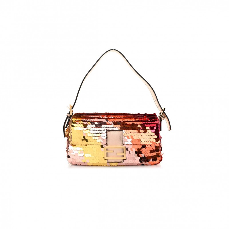 FENDI SEQUIN PAILLETTES VITELLO LAMINATO STRIPED BAGUETTE 1997 MULTICOLOR (27*15*6cm)