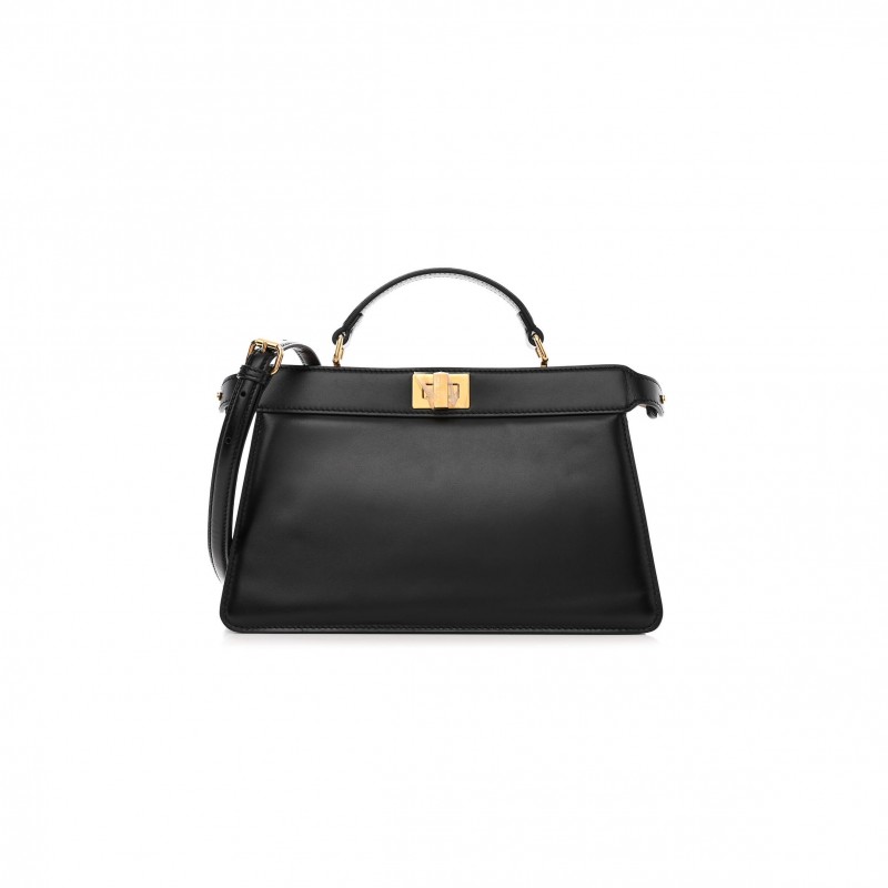 FENDI VITELLO KING LUXOR SHINY NAPPA MEDIUM PEEKABOO I SEE U EAST WEST SATCHEL BLACK LIGHT ROSE (29*18*11cm) FENDI VITELLO KING LUXOR SHINY NAPPA MEDIUM PEEKABOO I SEE U EAST WEST SATCHEL BLACK LIGHT ROSE (29*18*11cm)