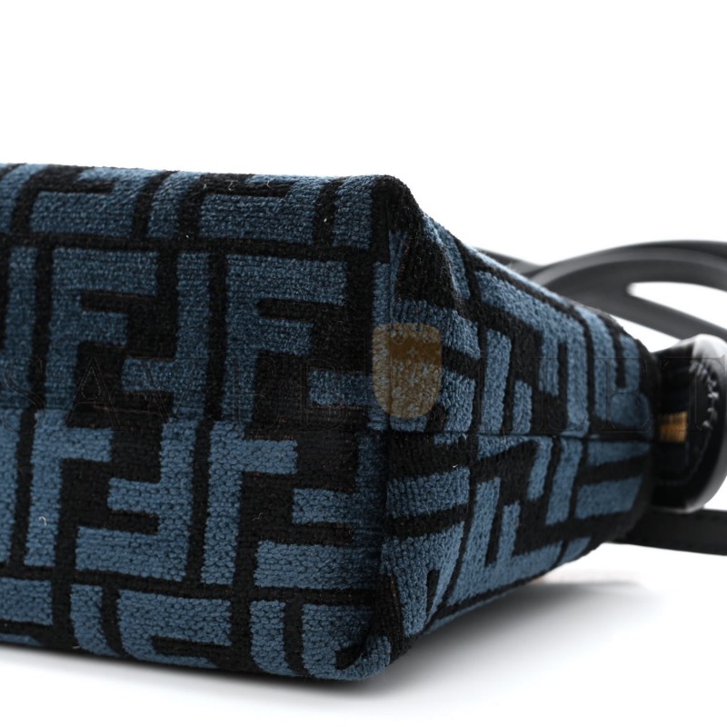 FENDI CHENILLE VITELLO KING PLEXIGLASS FF MINI BY THE WAY TOP HANDLE BOSTON BAG BLUE BLACK (17*11*8cm)