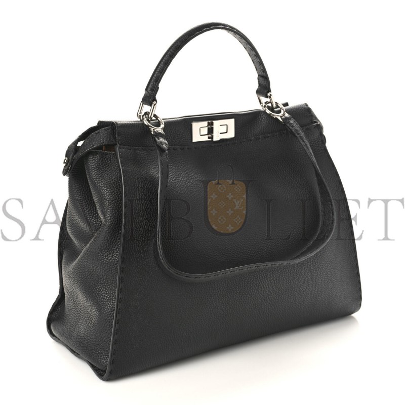 FENDI CUOIO ROMANO SELLERIA BI-COLOR PEEKABOO ICONIC SATCHEL BLACK MOU (39*30*18cm)
