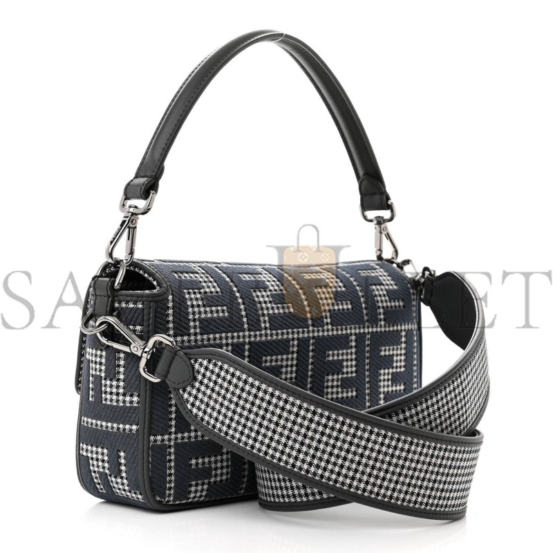 FENDI WOOL VITELLO KING HOUNDSTOOTH FF EMBROIDERED BAGUETTE GRIGIO ANTHRACITE (27*17*6cm) FENDI WOOL VITELLO KING HOUNDSTOOTH FF EMBROIDERED BAGUETTE GRIGIO ANTHRACITE (27*17*6cm)