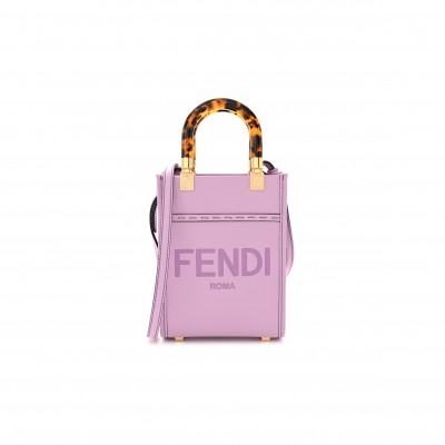 FENDI VITELLO KING PLEXIGLASS LOGO EMBOSSED MINI FENDI SUNSHINE SHOPPER TOTE LAVANDA (18*13*6cm)