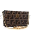 FENDI VITELLO SOFT F IS FENDI BI-COLOR FF 1974 EMBOSSED ENVELOPE WALLET ON CHAIN WITH POUCHES MAYA BLACK (21*12*3cm)