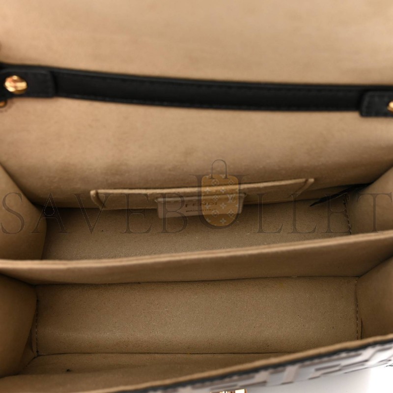 FENDI VITELLO LIBERTY BI-COLOR FF 1974 EMBOSSED SMALL KAN U SHOULDER BAG MAYA BLACK (19*15*9cm) FENDI VITELLO LIBERTY BI-COLOR FF 1974 EMBOSSED SMALL KAN U SHOULDER BAG MAYA BLACK (19*15*9cm)