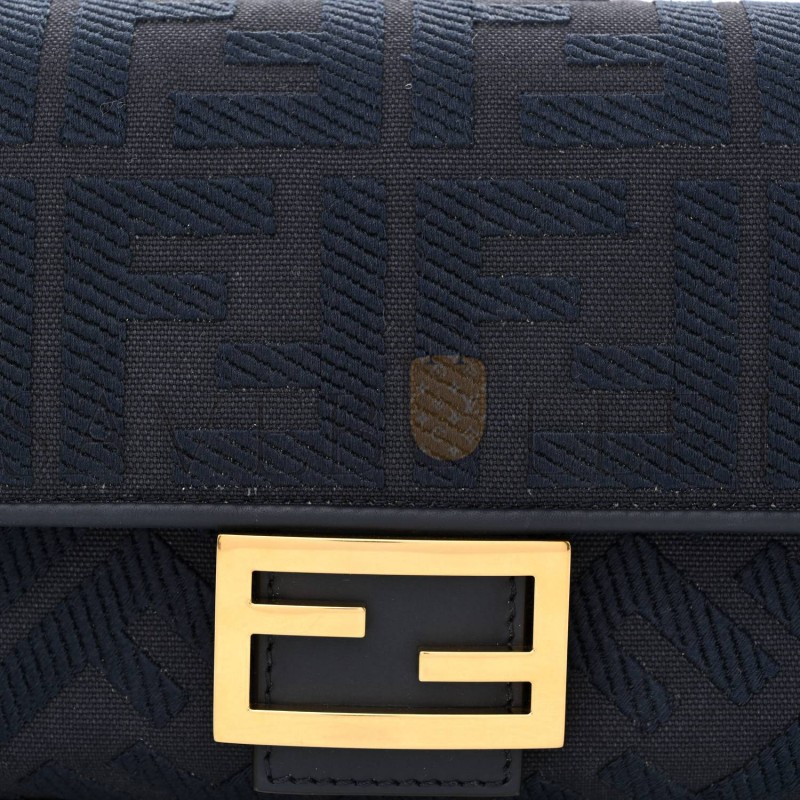 FENDI CANVAS VITELLO KING BI-COLOR STRAP FF EMBROIDERED BAGUETTE MIDNIGHT (27*16*6cm)