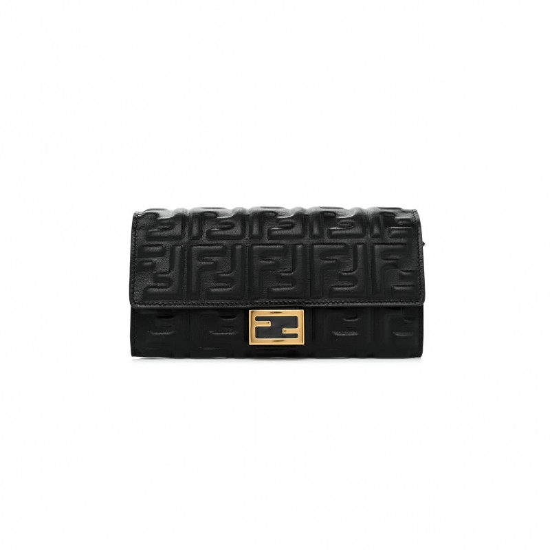 FENDI NAPPA MATISSE FF EMBOSSED CONTINENTAL WALLET BLACK (18*11*3cm)