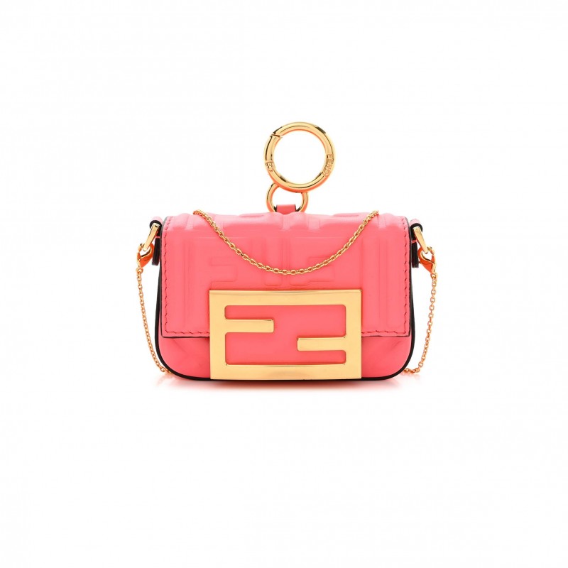 FENDI NAPPA MATISSE FF EMBOSSED NANO MAXI BUCKLE BAGUETTE CHARM PINK DALIA (11*7*3cm)