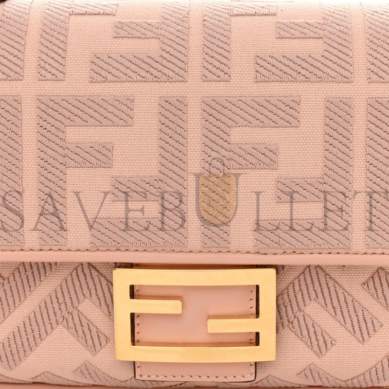 FENDI CANVAS VITELLO KING EXTRA STRAP FF EMBROIDERED BAGUETTE BABY PINK (27*15*6cm)