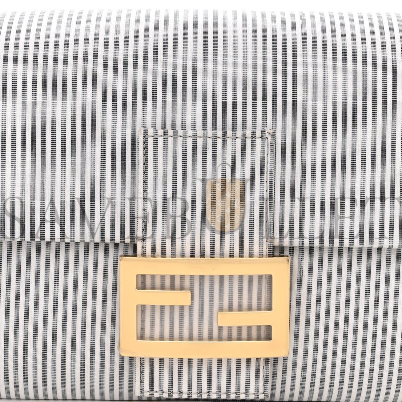 FENDI COTTON CUOIO BRETAGNA STRIPED BAGUETTE GRIGIO WHITE BLACK (27*15*6cm)