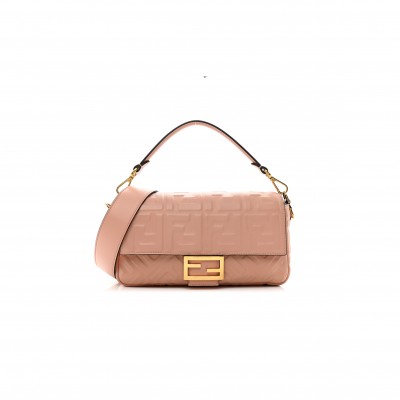 FENDI NAPPA FF 1974 EMBOSSED BAGUETTE ROSA BOURBON (27*15*6cm)