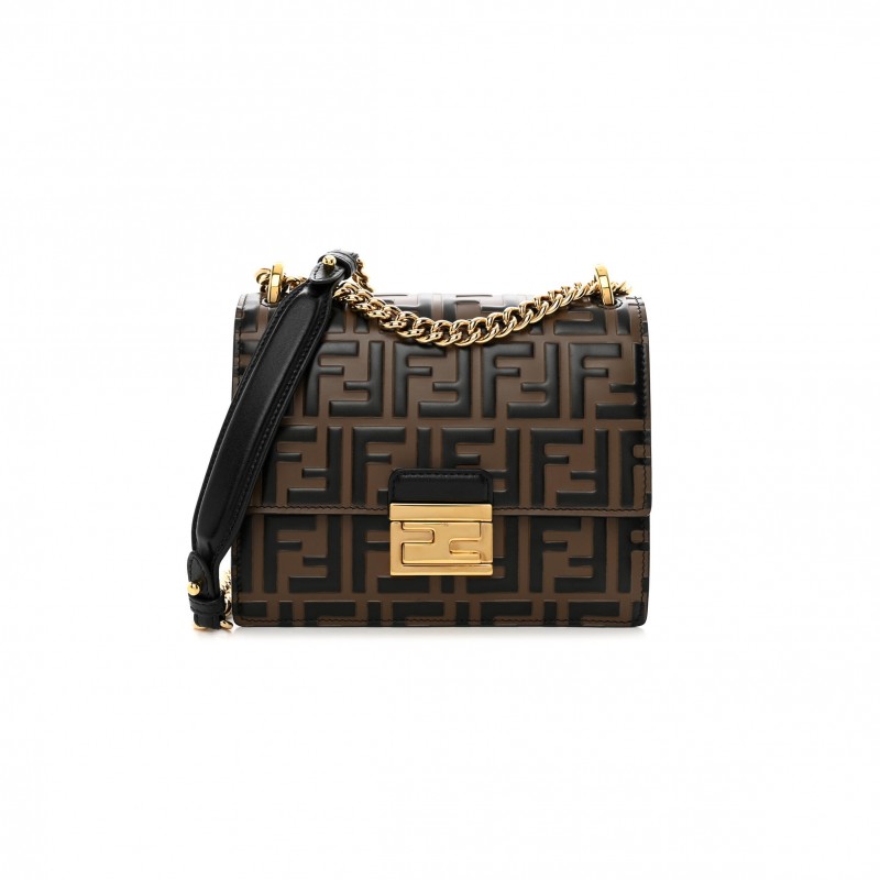 FENDI VITELLO LIBERTY BI-COLOR FF 1974 EMBOSSED SMALL KAN U SHOULDER BAG MAYA BLACK (19*15*9cm) FENDI VITELLO LIBERTY BI-COLOR FF 1974 EMBOSSED SMALL KAN U SHOULDER BAG MAYA BLACK (19*15*9cm)