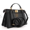 FENDI VITELLO KING LUXOR SHINY NAPPA MEDIUM PEEKABOO I SEE U EAST WEST SATCHEL BLACK LIGHT ROSE (29*18*11cm) FENDI VITELLO KING LUXOR SHINY NAPPA MEDIUM PEEKABOO I SEE U EAST WEST SATCHEL BLACK LIGHT ROSE (29*18*11cm)
