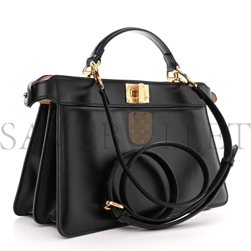FENDI VITELLO KING LUXOR SHINY NAPPA MEDIUM PEEKABOO I SEE U EAST WEST SATCHEL BLACK LIGHT ROSE (29*18*11cm) FENDI VITELLO KING LUXOR SHINY NAPPA MEDIUM PEEKABOO I SEE U EAST WEST SATCHEL BLACK LIGHT ROSE (29*18*11cm)