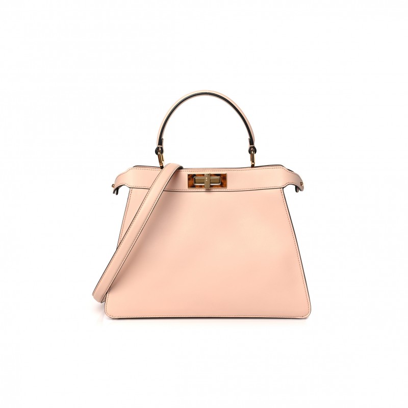 FENDI VITELLO SETA SHINY NAPPA PLEXIGLASS MEDIUM PEEKABOO I SEE U SATCHEL LIGHT ROSE (33*25*13cm)